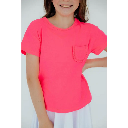 Neon Pink Ruffle Pocket Tee - Mila & Rose ®