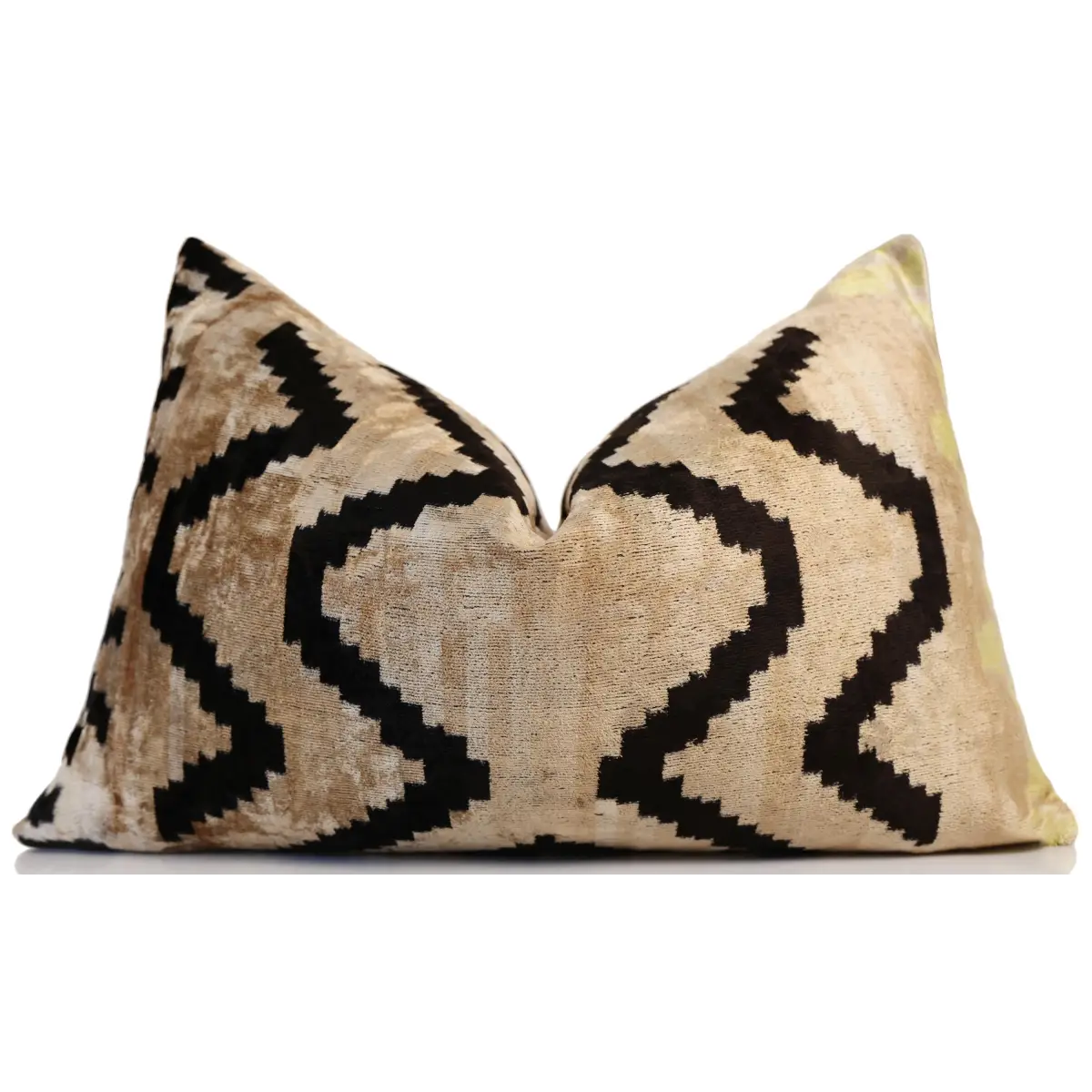 Neutral Black Chevron Silk Velvet Pillow 16x24 Handmade Luxury Cushion - Canvello