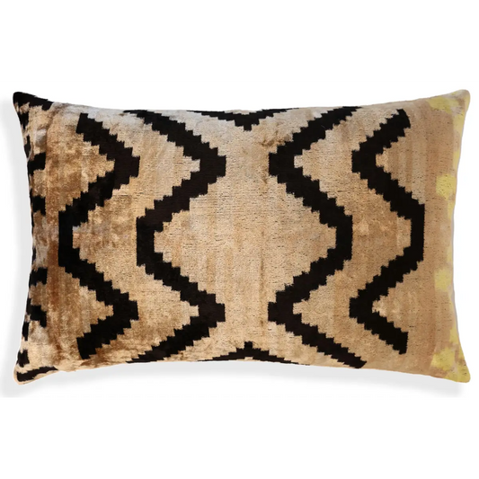 Neutral Black Chevron Silk Velvet Pillow 16x24 Handmade Luxury Cushion - Canvello