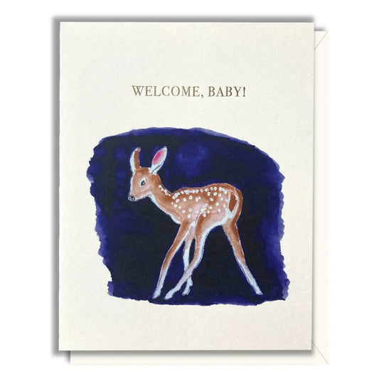 New Baby Card - Fawn on Blue - Driscoll Design