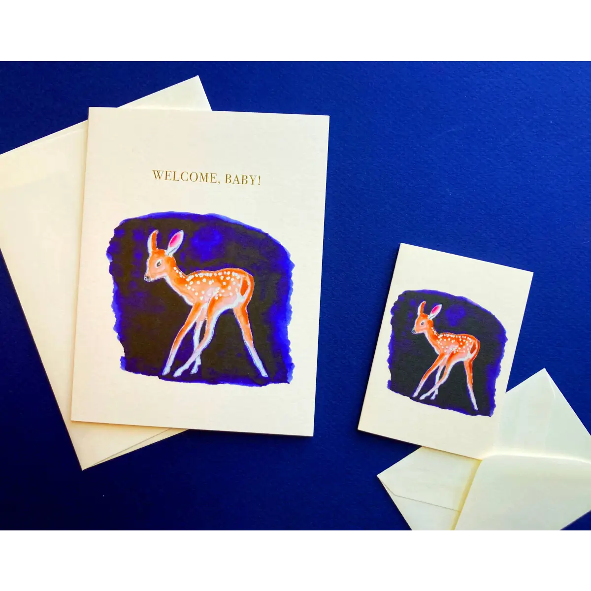 New Baby Card - Fawn on Blue - Driscoll Design