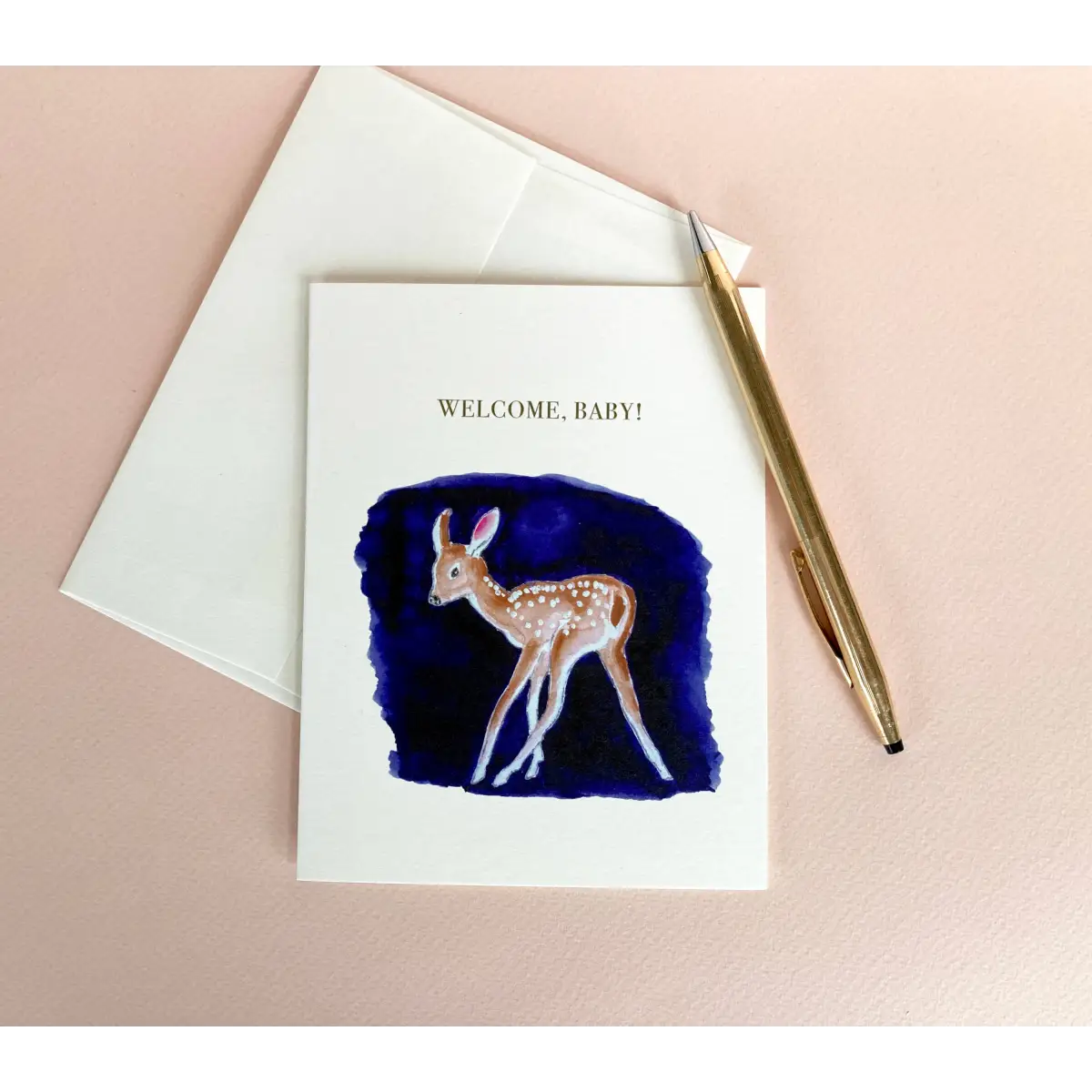 New Baby Card - Fawn on Blue - Driscoll Design
