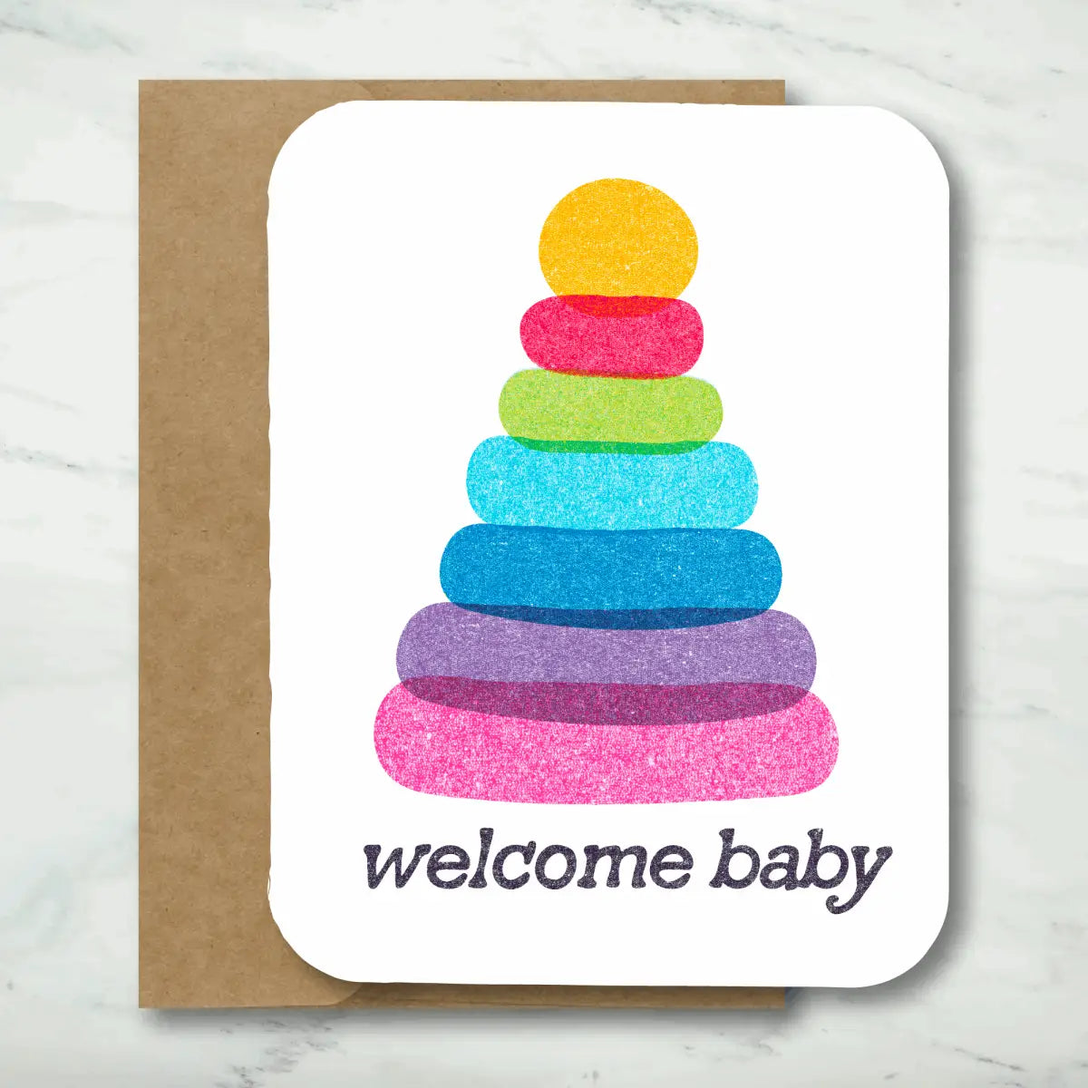 New Baby Card - Welcome Baby with Ring Stacker - Paper Chain Studios