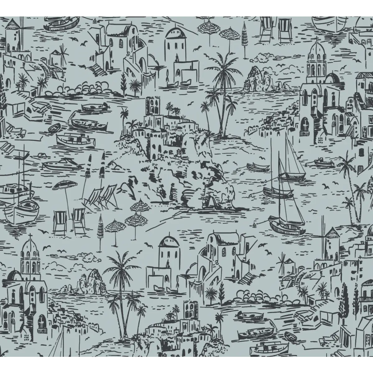 Nico Wallpaper - Vacation in Greece - by Hufton Studio - Sample 1 foot by 1 foot / Blue and Black - Loomwell Home Goods