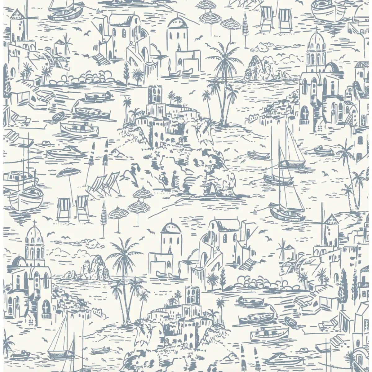Nico Wallpaper - Vacation in Greece - by Hufton Studio - Sample 1 foot by 1 foot / Dusty Blue - Loomwell Home Goods
