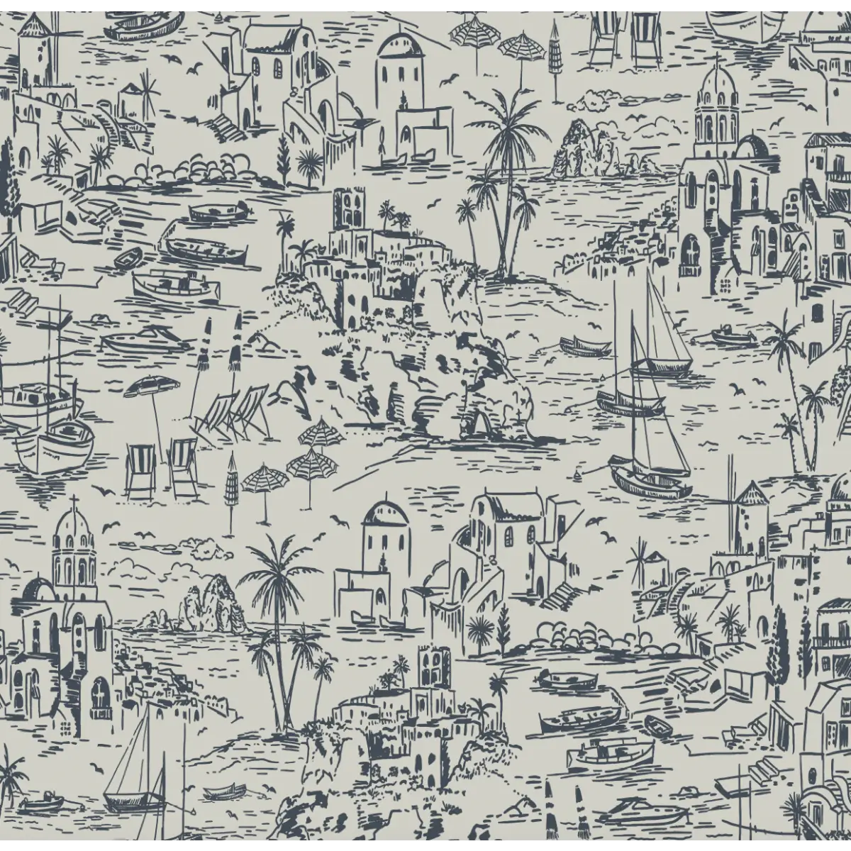 Nico Wallpaper - Vacation in Greece - by Hufton Studio - Sample 1 foot by 1 foot / Gray and Black - Loomwell Home Goods