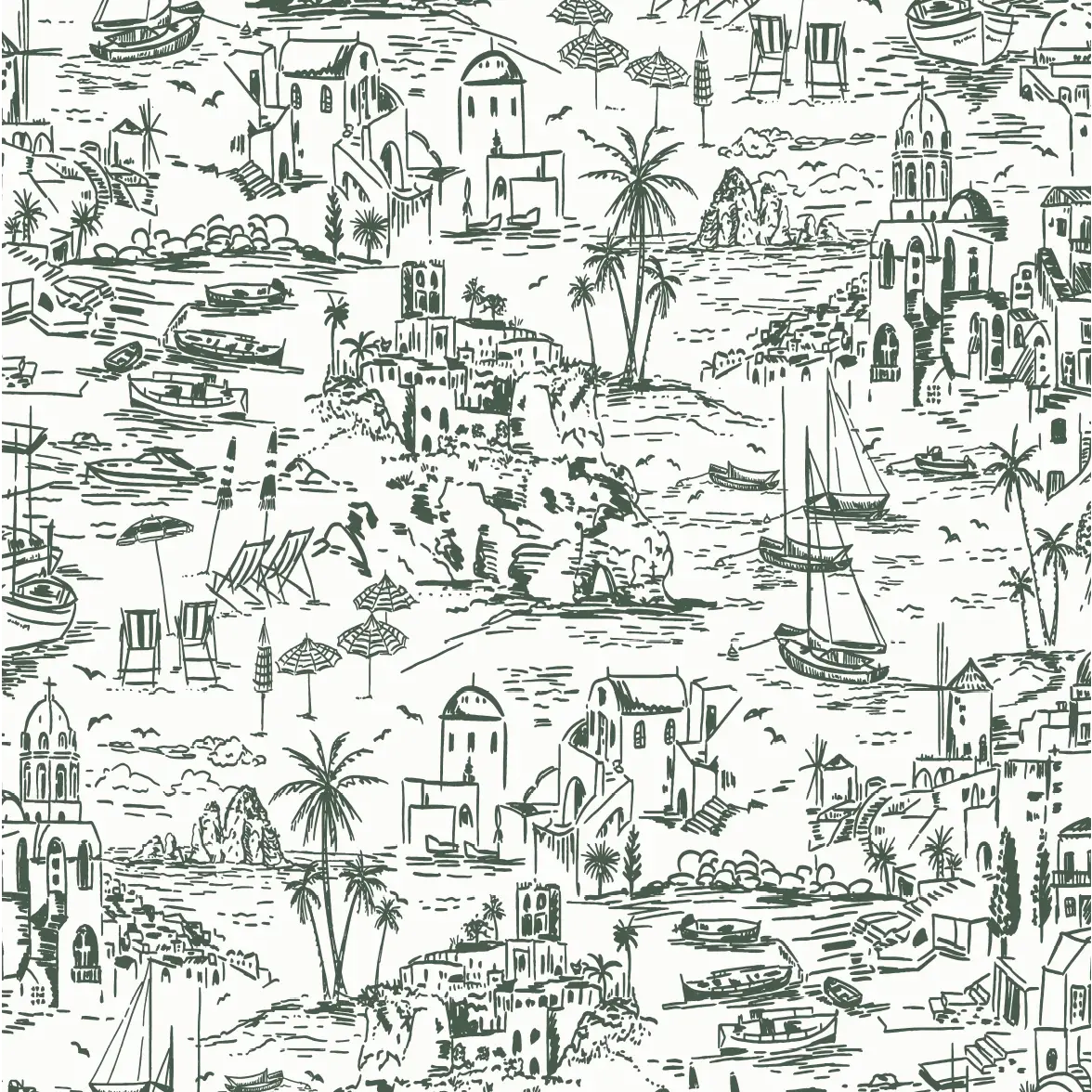 Nico Wallpaper - Vacation in Greece - by Hufton Studio - Sample 1 foot by 1 foot / Green - Loomwell Home Goods