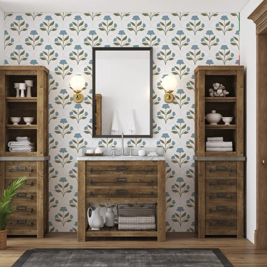 Nicole Wallpaper - Stylized Block Print - by Megan Lindsey Illustration - Loomwell Home Goods
