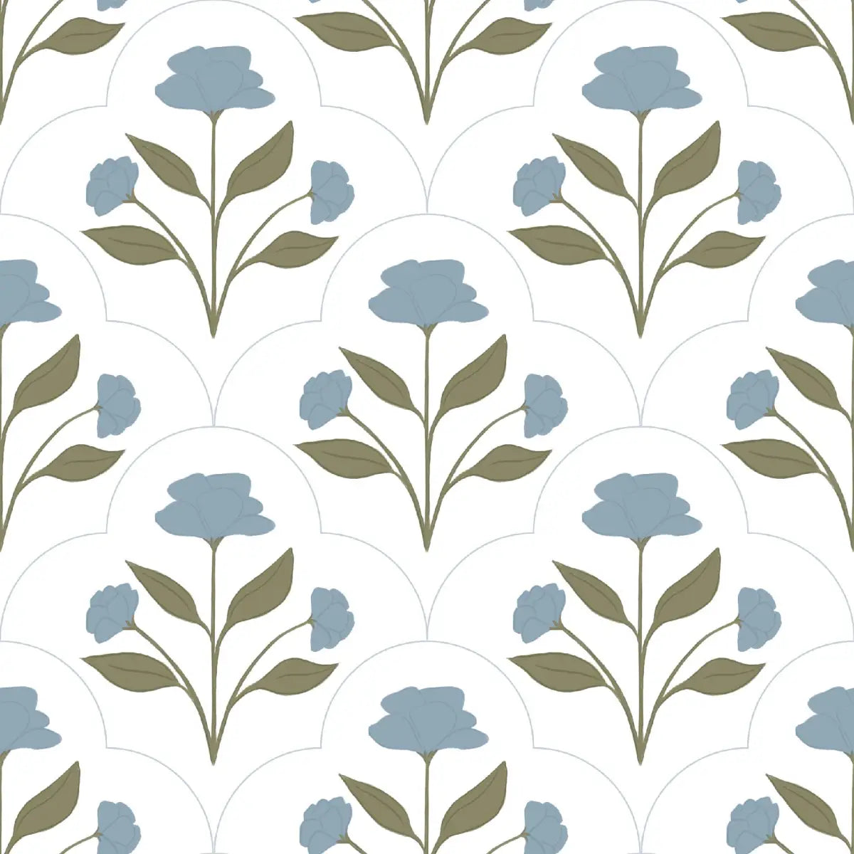 Nicole Wallpaper - Stylized Block Print - by Megan Lindsey Illustration - Sample 1 foot by 1 foot / Blue - Loomwell
