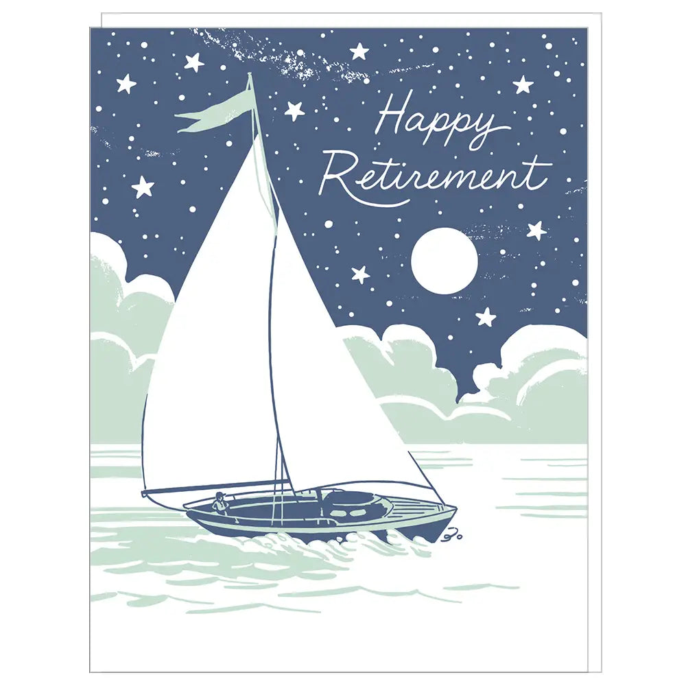 Retirement Card - Nighttime Sailboat - Smudge Ink