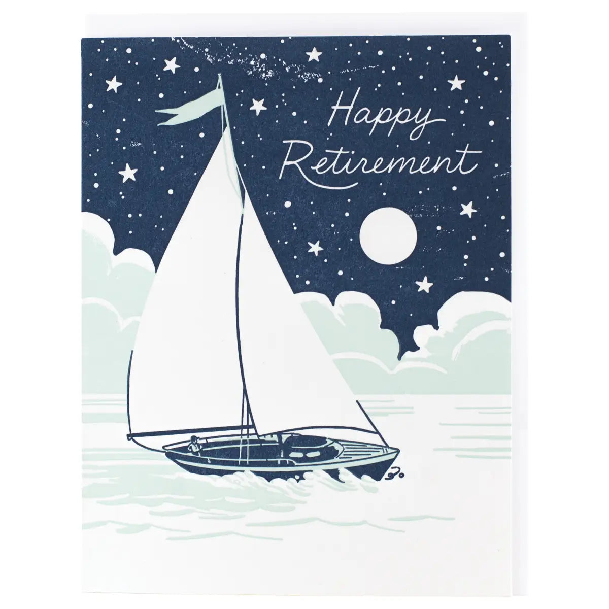 Retirement Card - Nighttime Sailboat - Smudge Ink