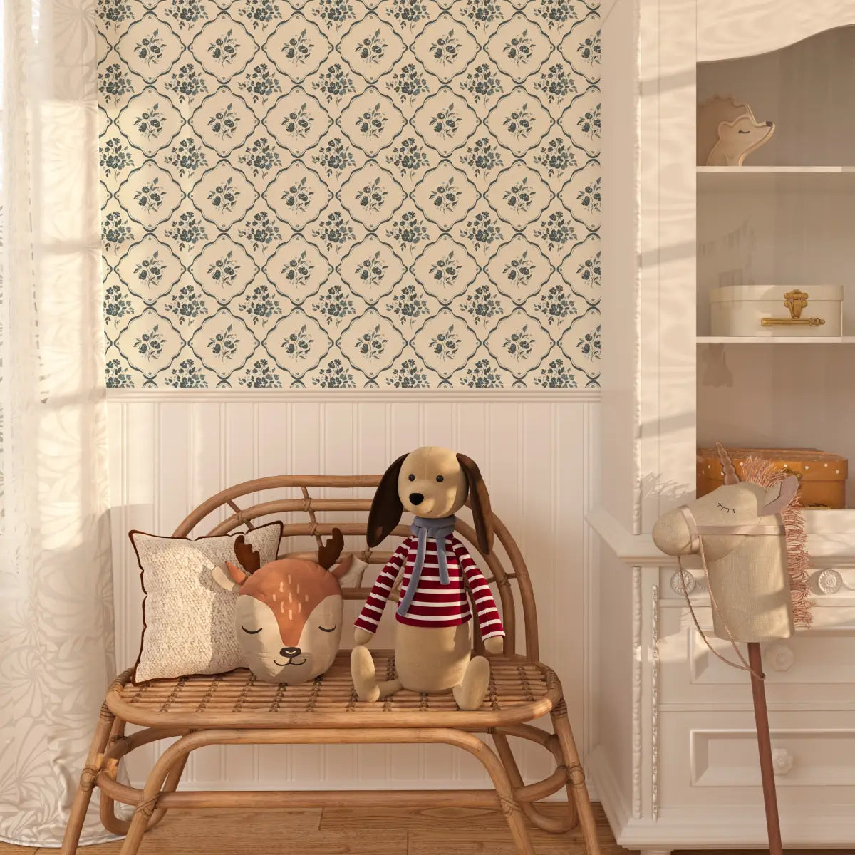 Nina Wallpaper - Flowers in Cottage Diamonds - by Ali Anni - Loomwell Home Goods