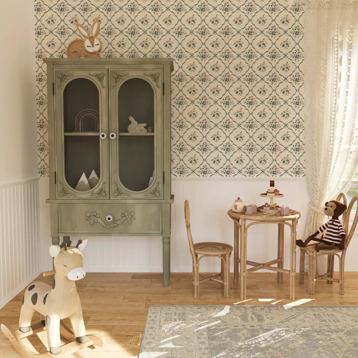 Nina Wallpaper - Flowers in Cottage Diamonds - by Ali Anni - Loomwell Home Goods