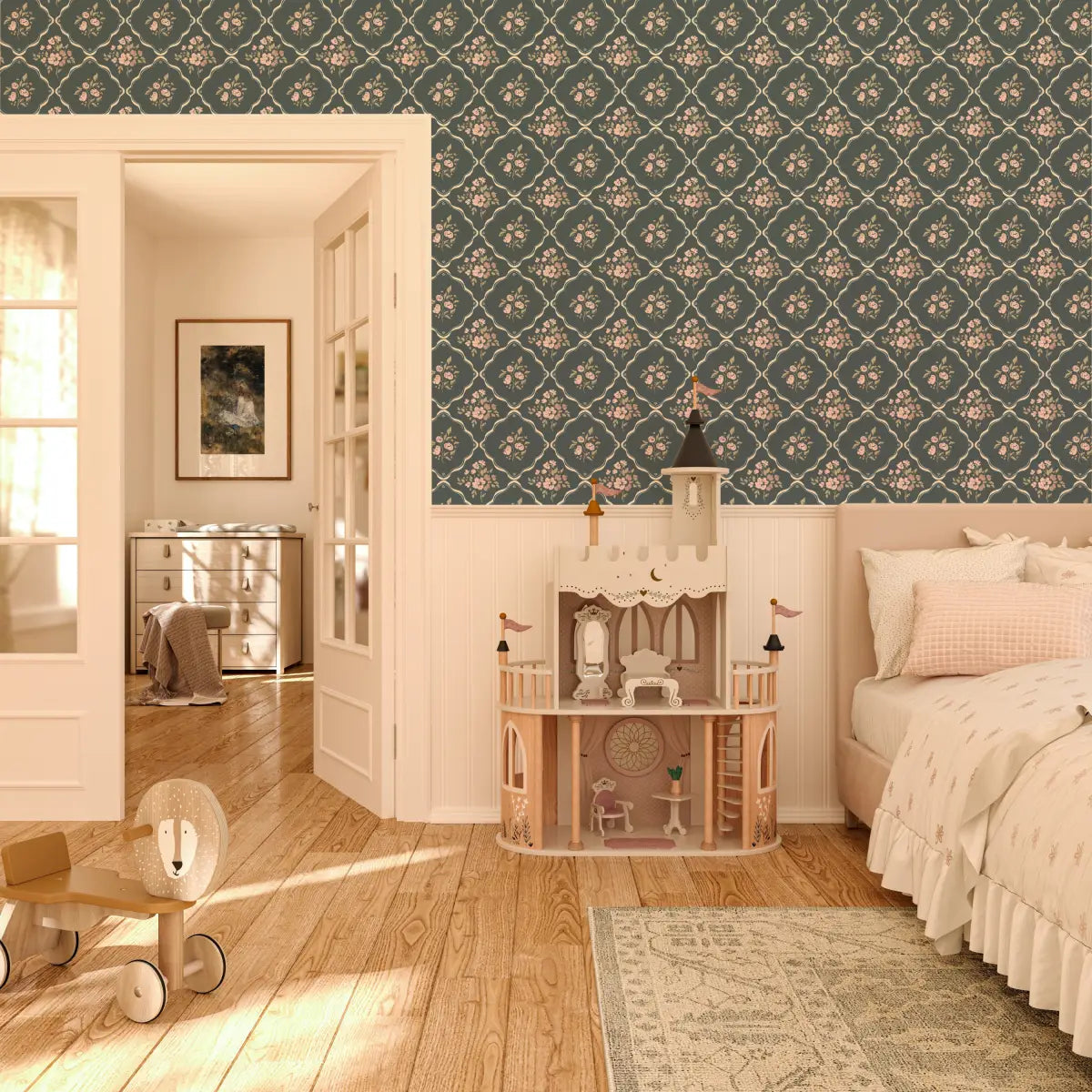 Nina Wallpaper - Flowers in Cottage Diamonds - by Ali Anni - Loomwell Home Goods