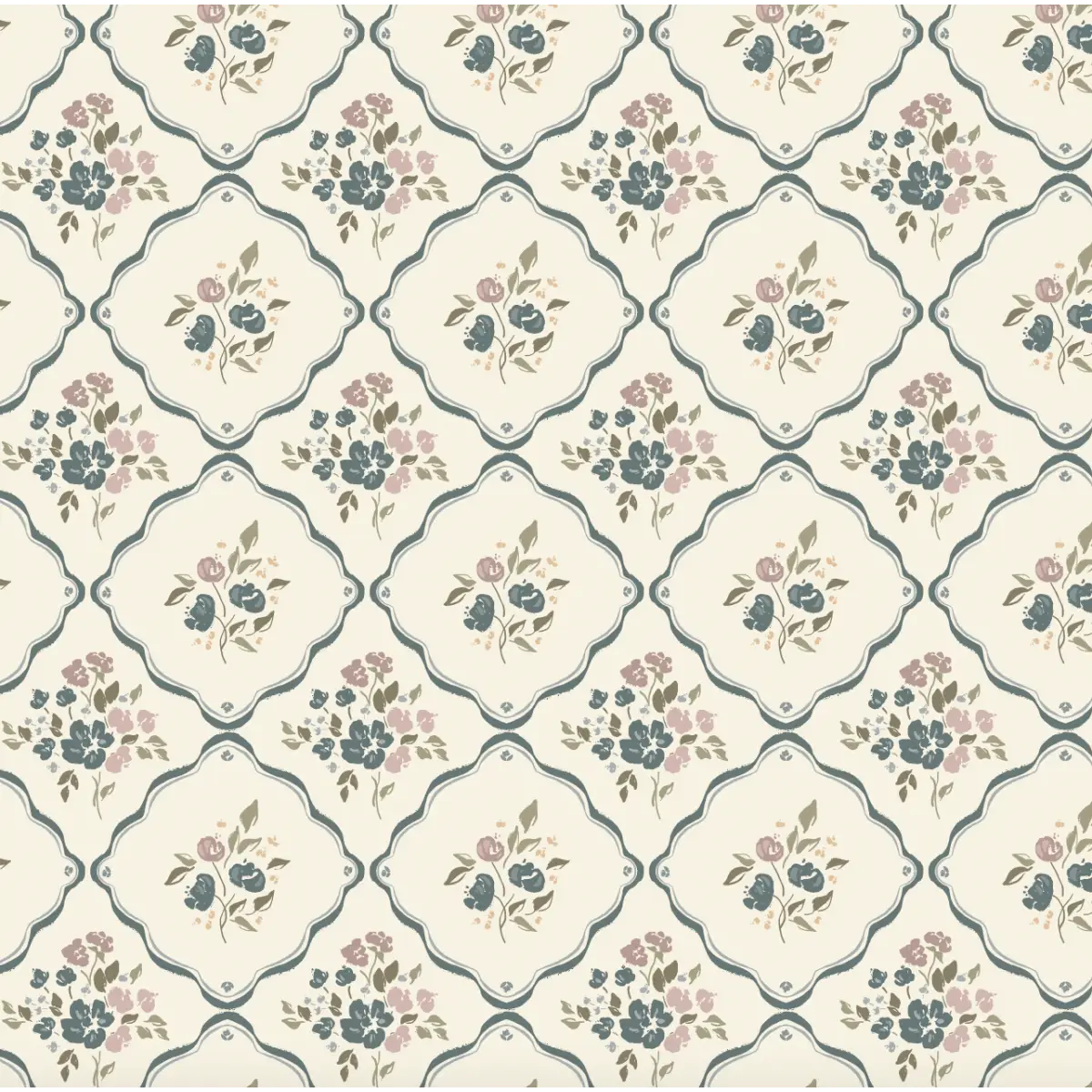 Nina Wallpaper - Flowers in Cottage Diamonds - by Ali Anni - Sample 1 foot by 1 foot / Multi - Loomwell Home Goods