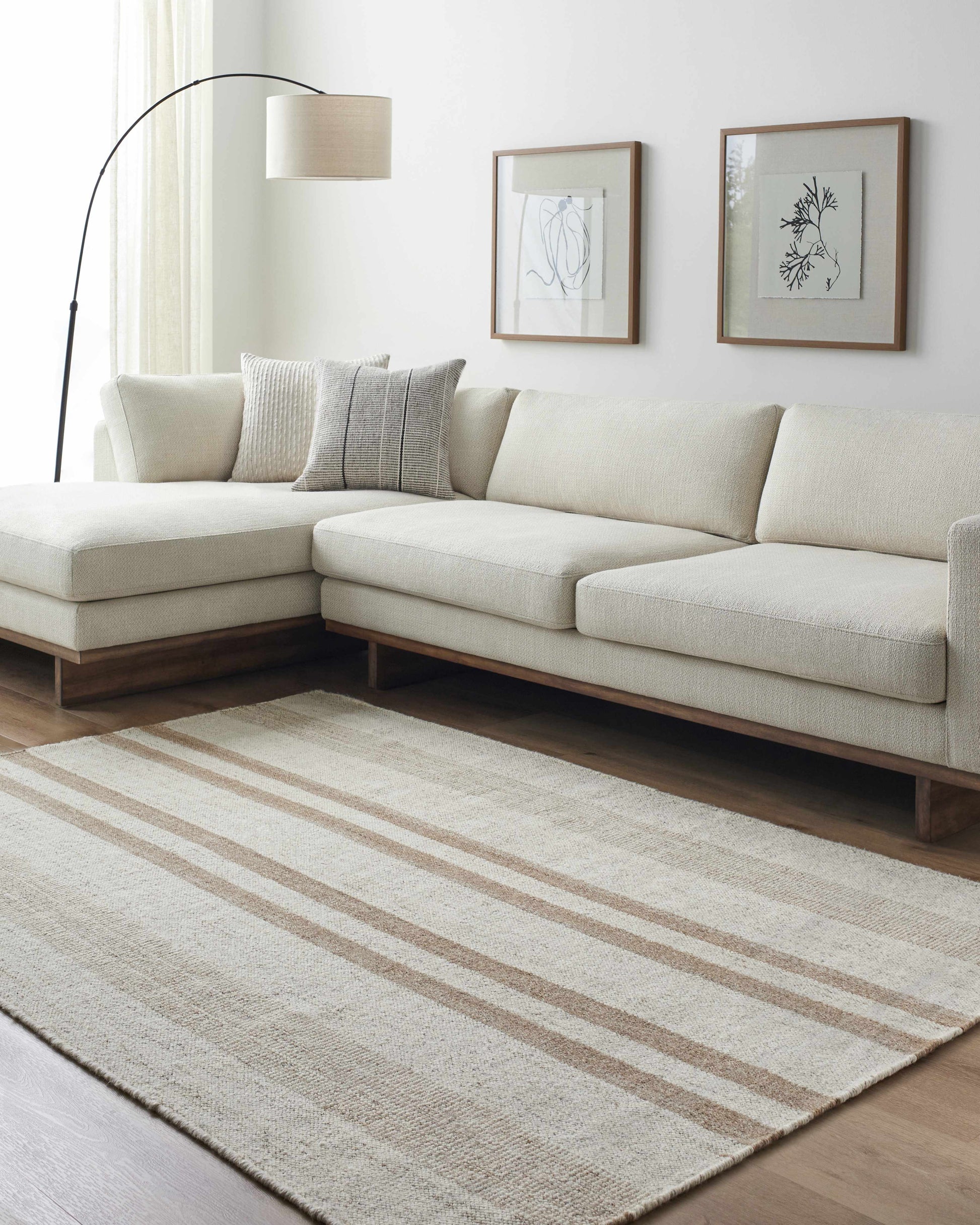 Beige Stripe Wool Area Rug - Boutique Rugs