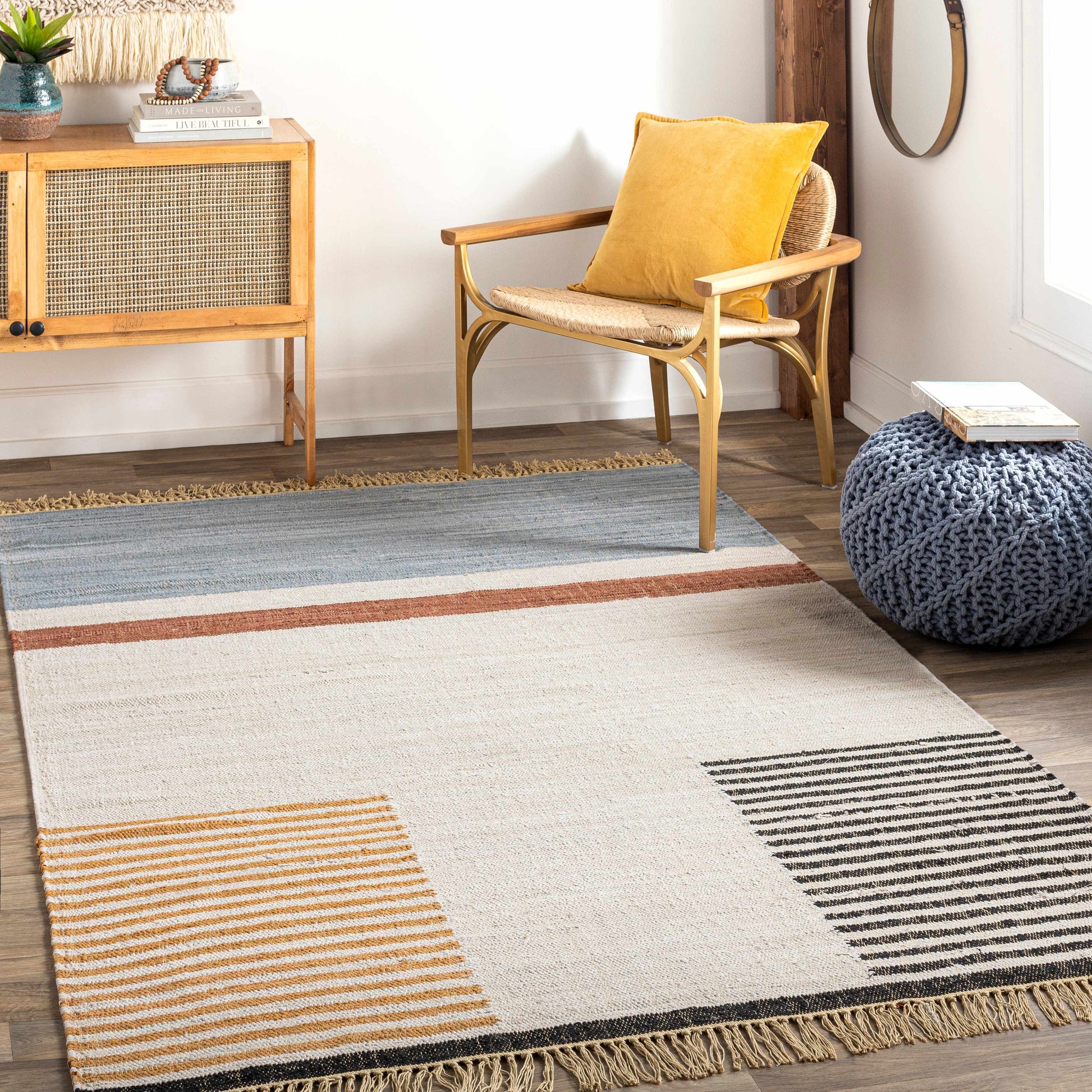 Modern Neutral Blocks Cotton Area Rug - Boutique Rugs
