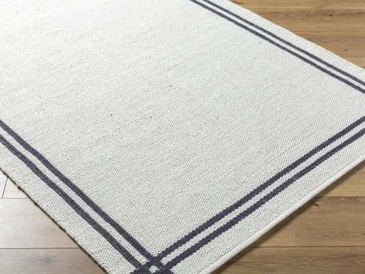 Black Stripe Bordered Wool Rug - Boutique Rugs