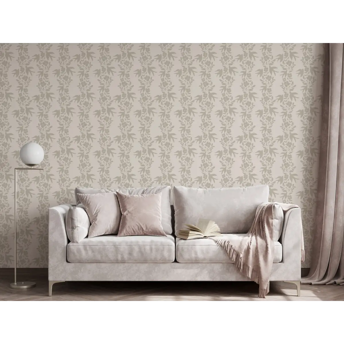 Noelle Wallpaper - Bold Birds and Flowers Stripe - by Gabriela Dachin - Loomwell Home Goods