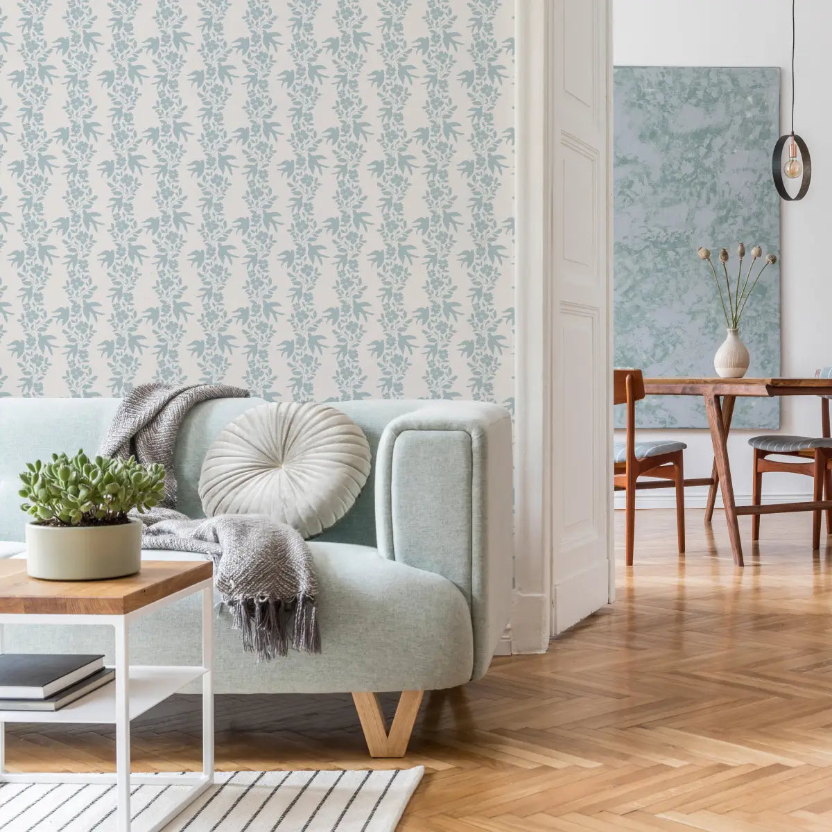 Noelle Wallpaper - Bold Birds and Flowers Stripe - by Gabriela Dachin - Loomwell Home Goods