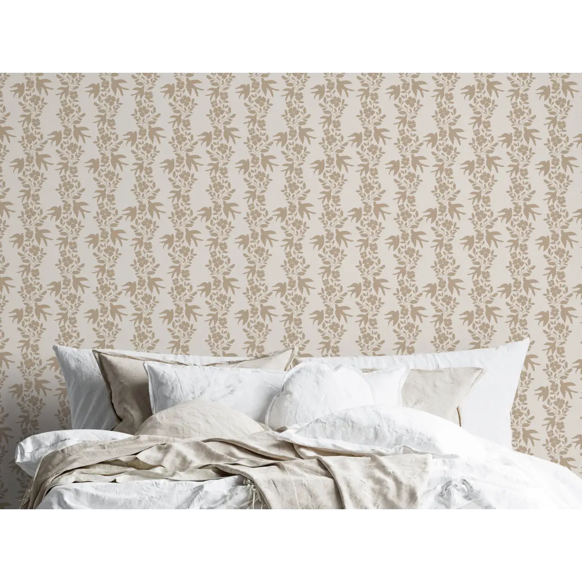 Noelle Wallpaper - Bold Birds and Flowers Stripe - by Gabriela Dachin - Loomwell Home Goods
