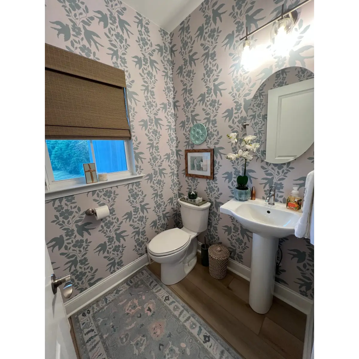 Noelle Wallpaper - Bold Birds and Flowers Stripe - by Gabriela Dachin - Loomwell Home Goods