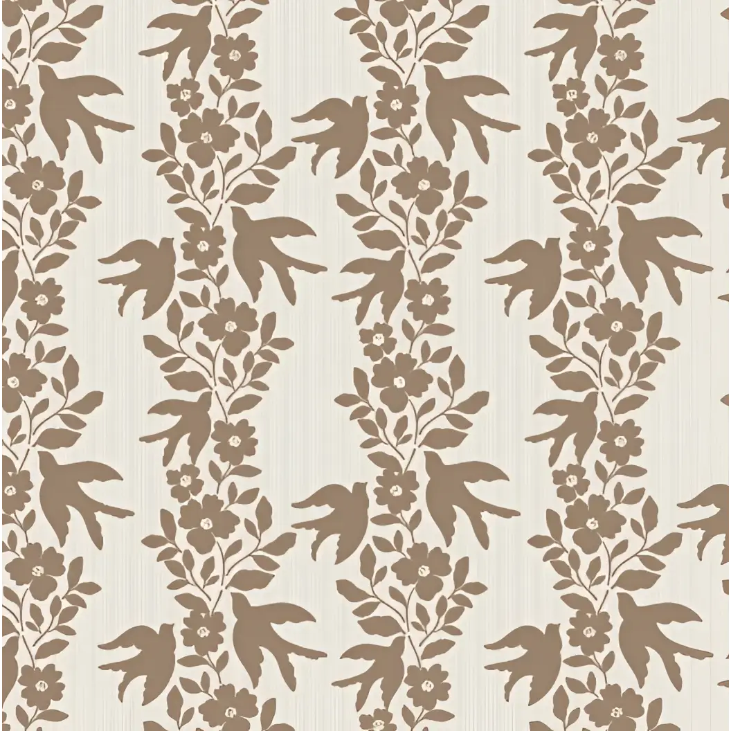 Noelle Wallpaper - Bold Birds and Flowers Stripe - by Gabriela Dachin - Sample 1 foot by 1 foot / Brown - Loomwell Home