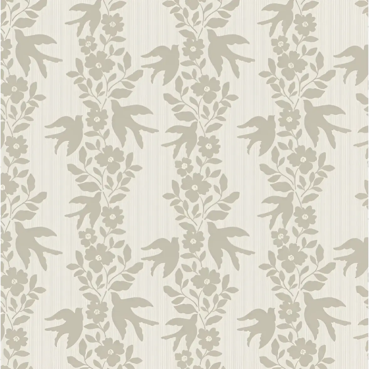 Noelle Wallpaper - Bold Birds and Flowers Stripe - by Gabriela Dachin - Sample 1 foot by 1 foot / Cream - Loomwell Home
