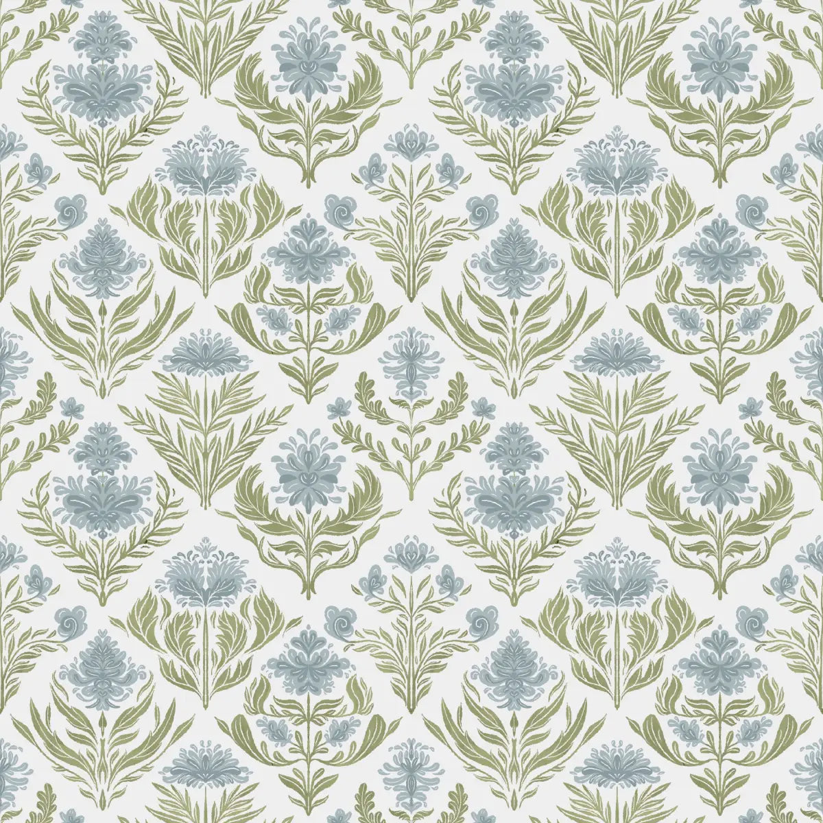 Nolie Wallpaper - Floral Diamonds - by RNM Arts - Sample 1 foot by 1 foot / Blue - Loomwell Home Goods