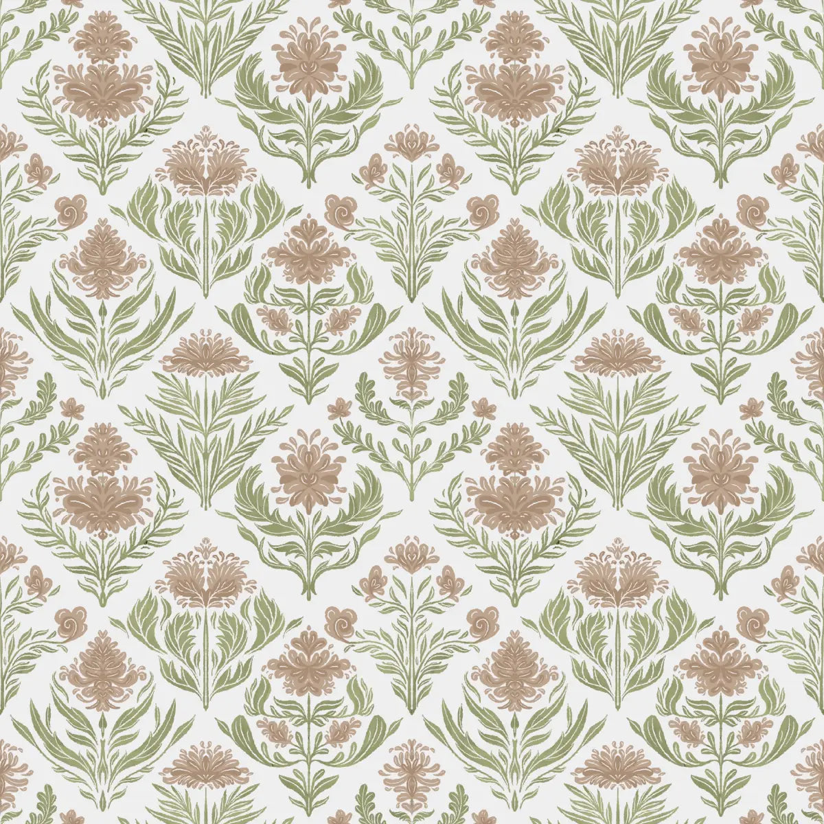Nolie Wallpaper - Floral Diamonds - by RNM Arts - Sample 1 foot by 1 foot / Brown - Loomwell Home Goods