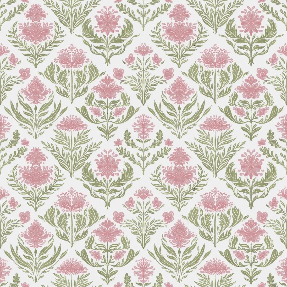 Nolie Wallpaper - Floral Diamonds - by RNM Arts - Sample 1 foot by 1 foot / Pink - Loomwell Home Goods