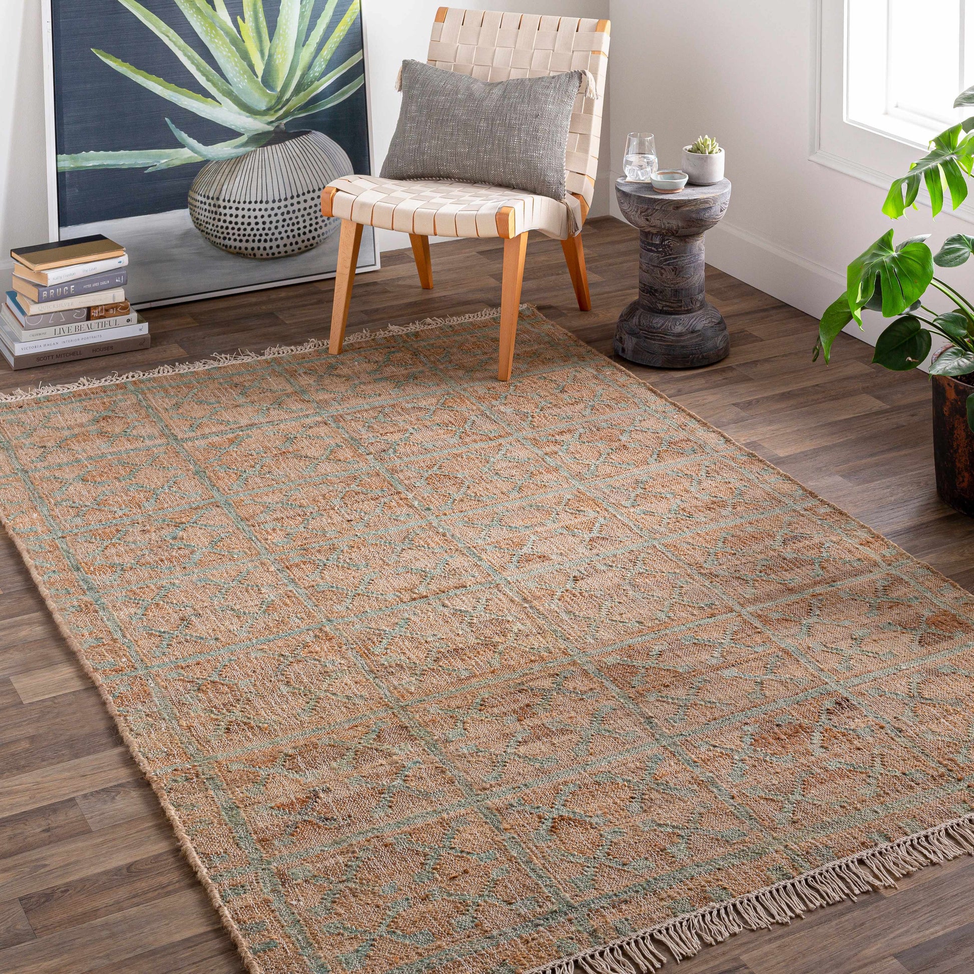 Dusty Sage Fringed Jute Carpet - Boutique Rugs