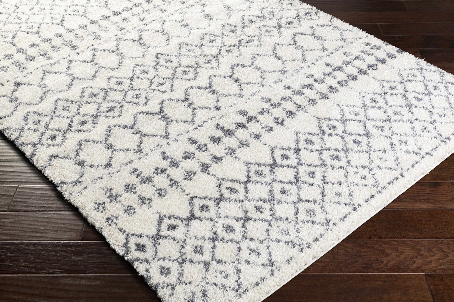 Navassa White/Gray Trellis Plush Rug - Boutique Rugs