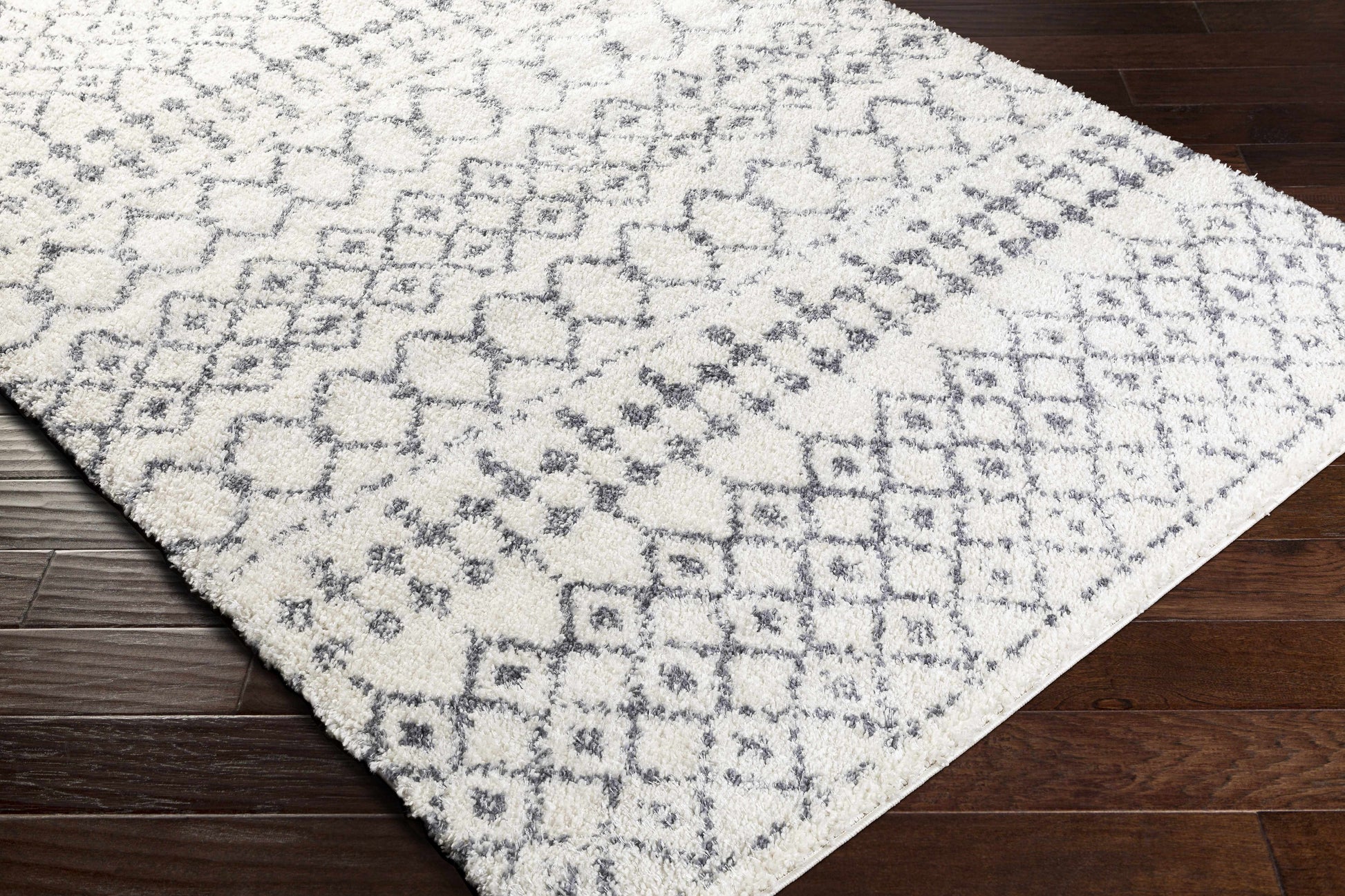 Navassa White/Gray Trellis Plush Rug - Boutique Rugs
