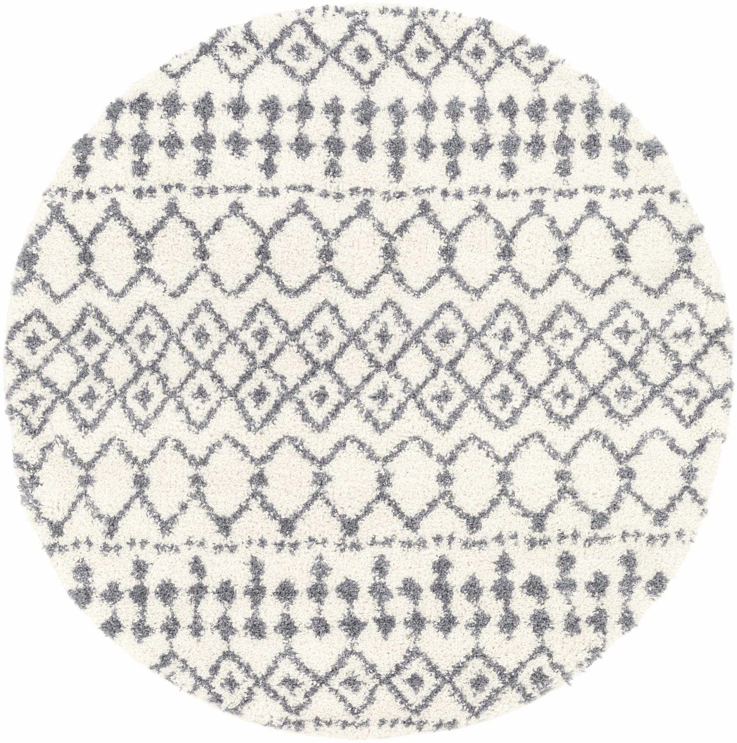 Navassa White/Gray Trellis Plush Rug - * 5’3’’ Round - Boutique Rugs