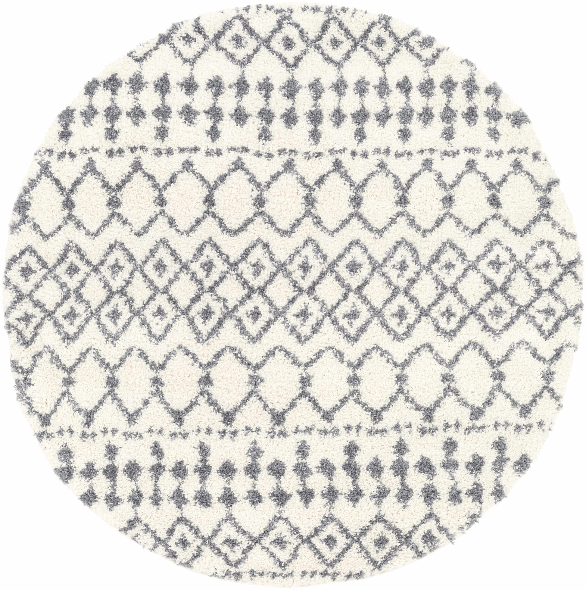 Navassa White/Gray Trellis Plush Rug - * 5’3’’ Round - Boutique Rugs