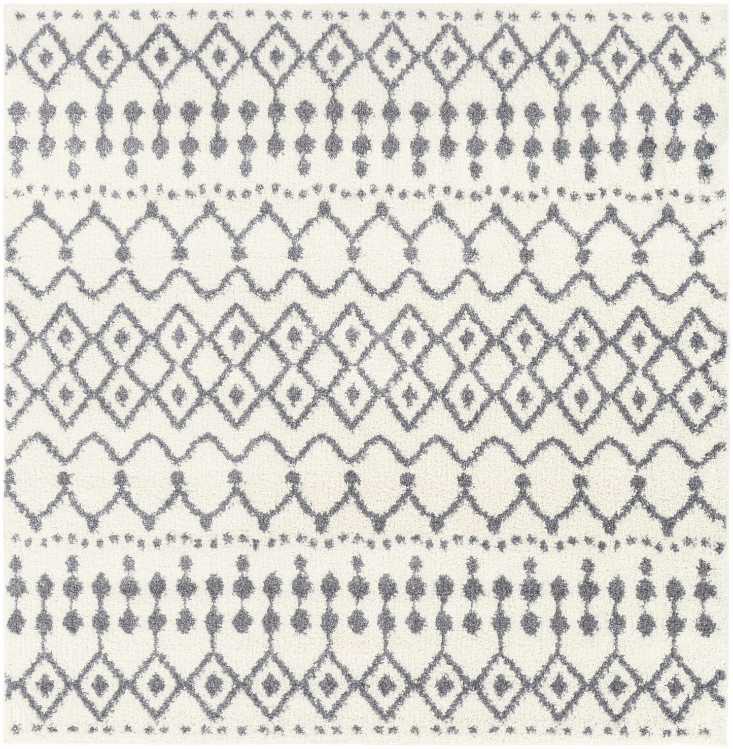 Navassa White/Gray Trellis Plush Rug - 6’7’’ Square - Boutique Rugs