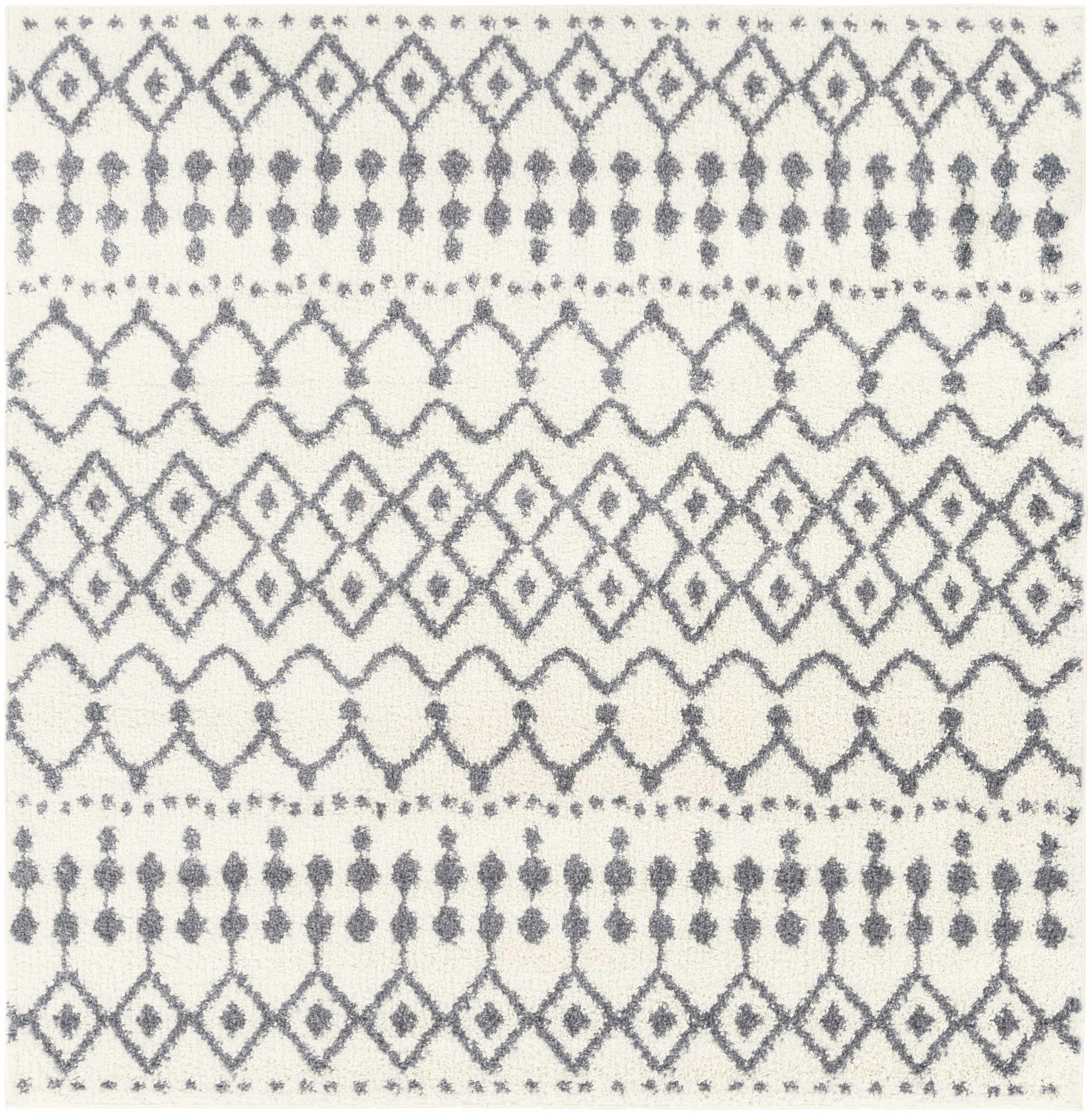 Navassa White/Gray Trellis Plush Rug - 6’7’’ Square - Boutique Rugs