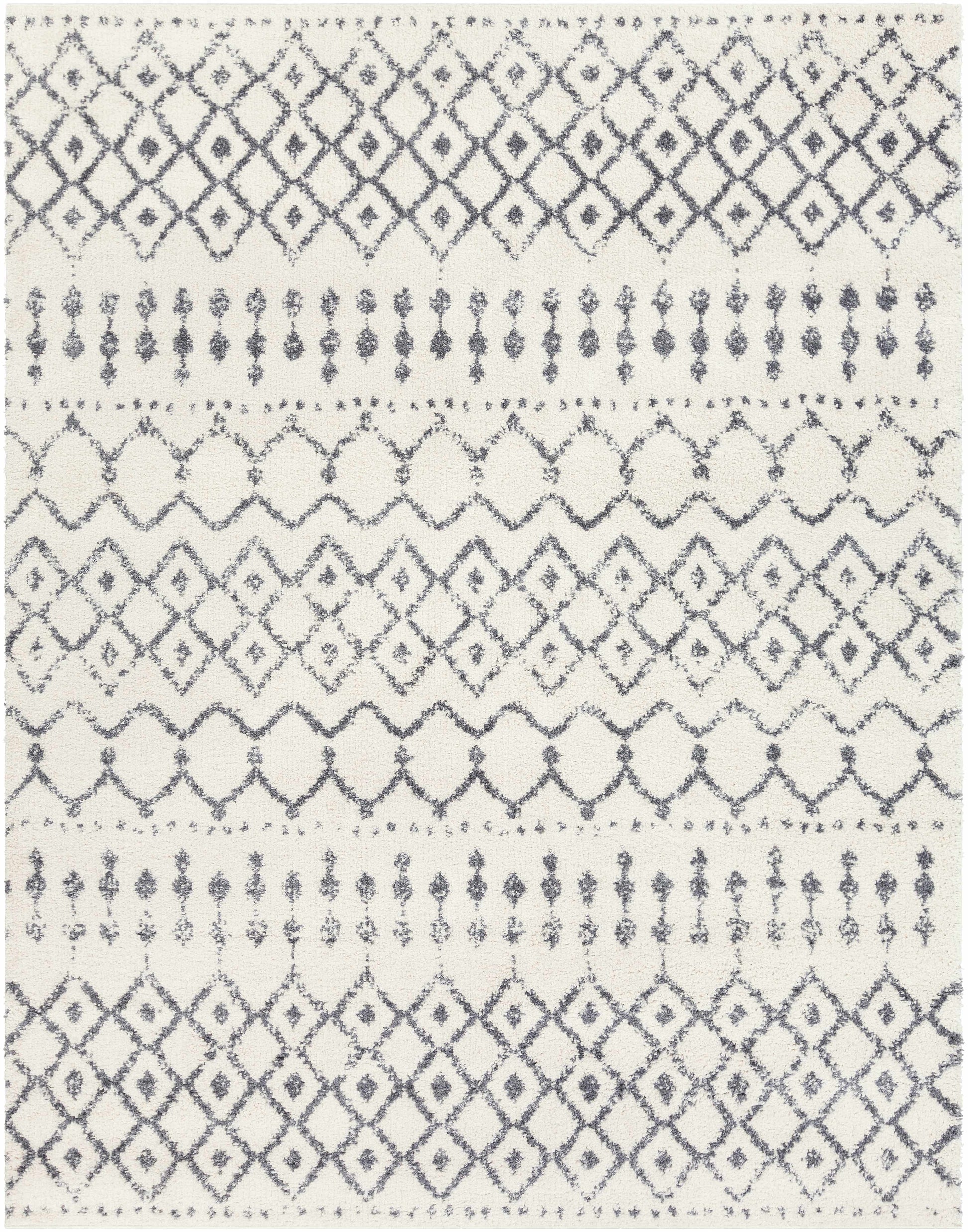 Navassa White/Gray Trellis Plush Rug - * 7’10’’ x 10’2’’ Rectangle - Boutique Rugs