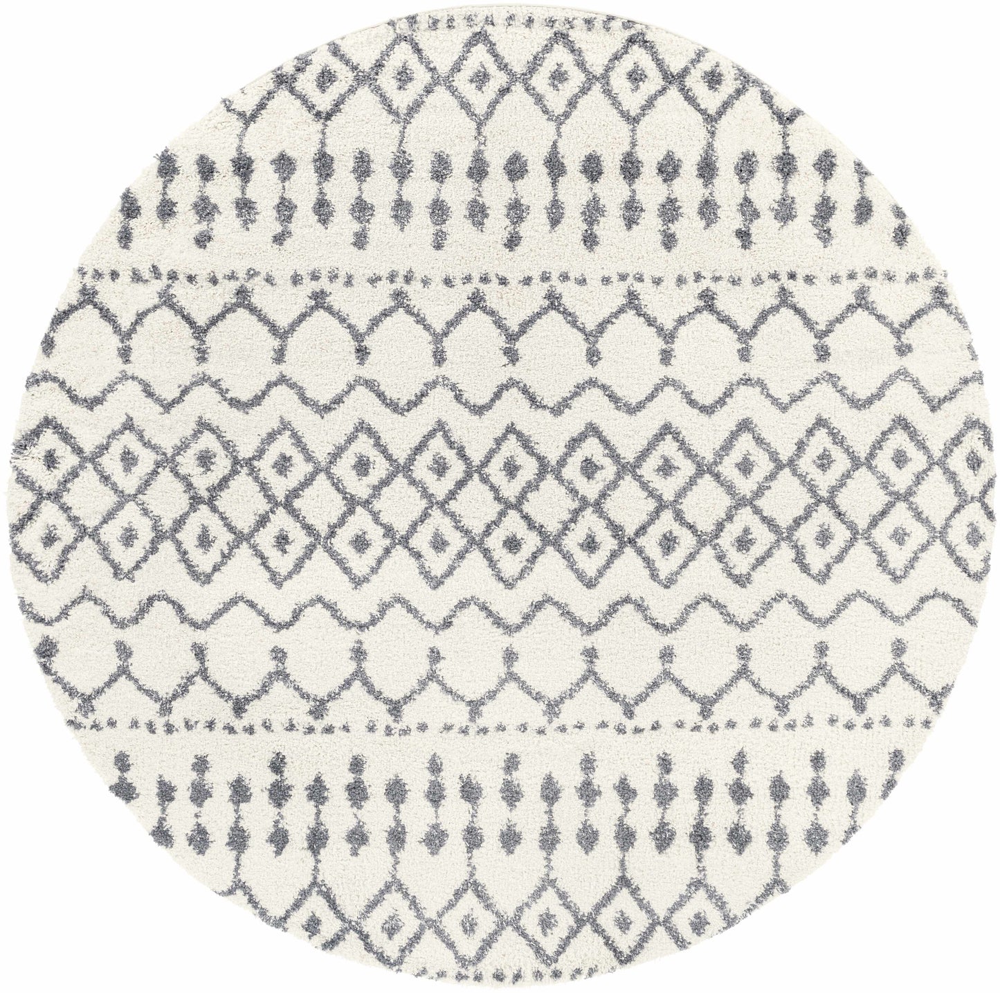 Navassa White/Gray Trellis Plush Rug - * 7’10’’ Round - Boutique Rugs