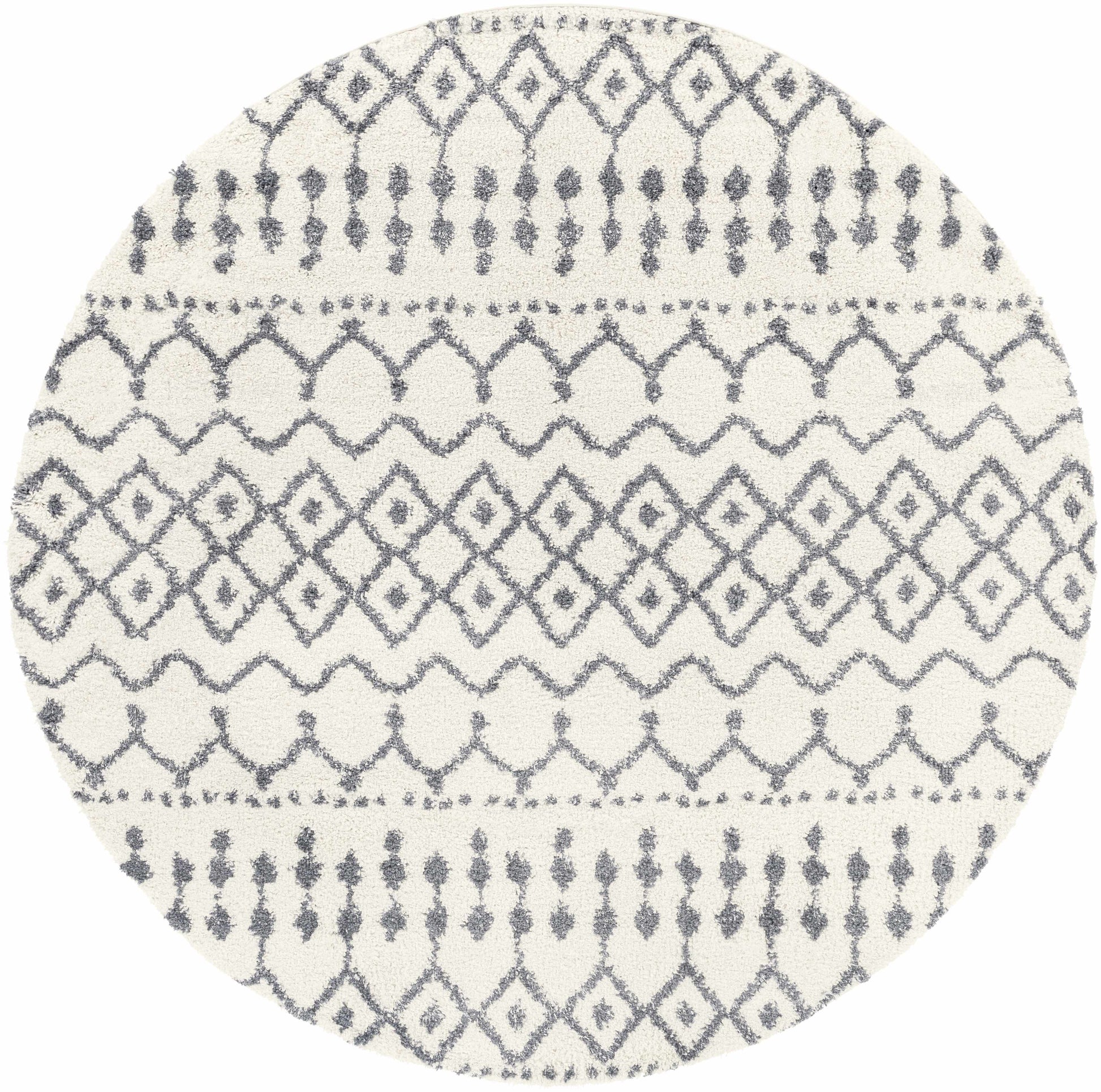 Navassa White/Gray Trellis Plush Rug - * 7’10’’ Round - Boutique Rugs
