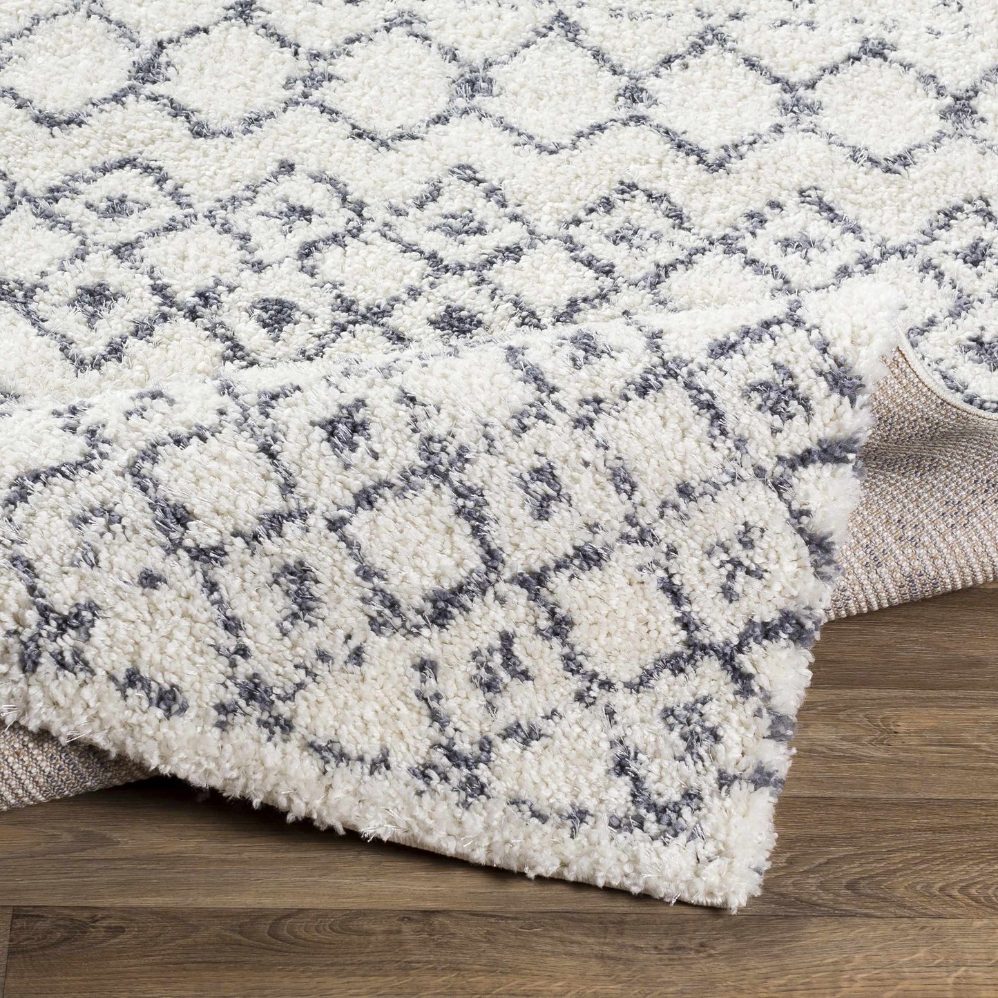 Navassa White/Gray Trellis Plush Rug - Boutique Rugs