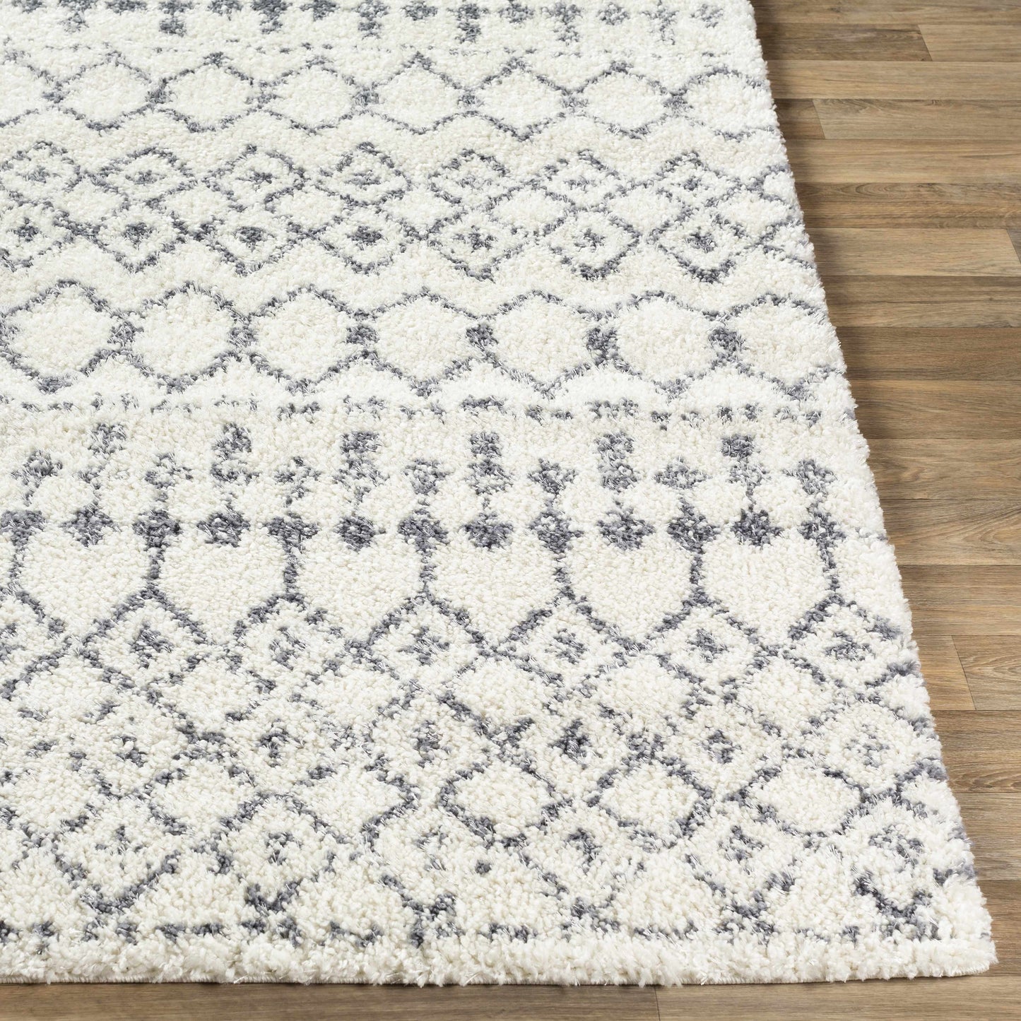 Navassa White/Gray Trellis Plush Rug - Boutique Rugs