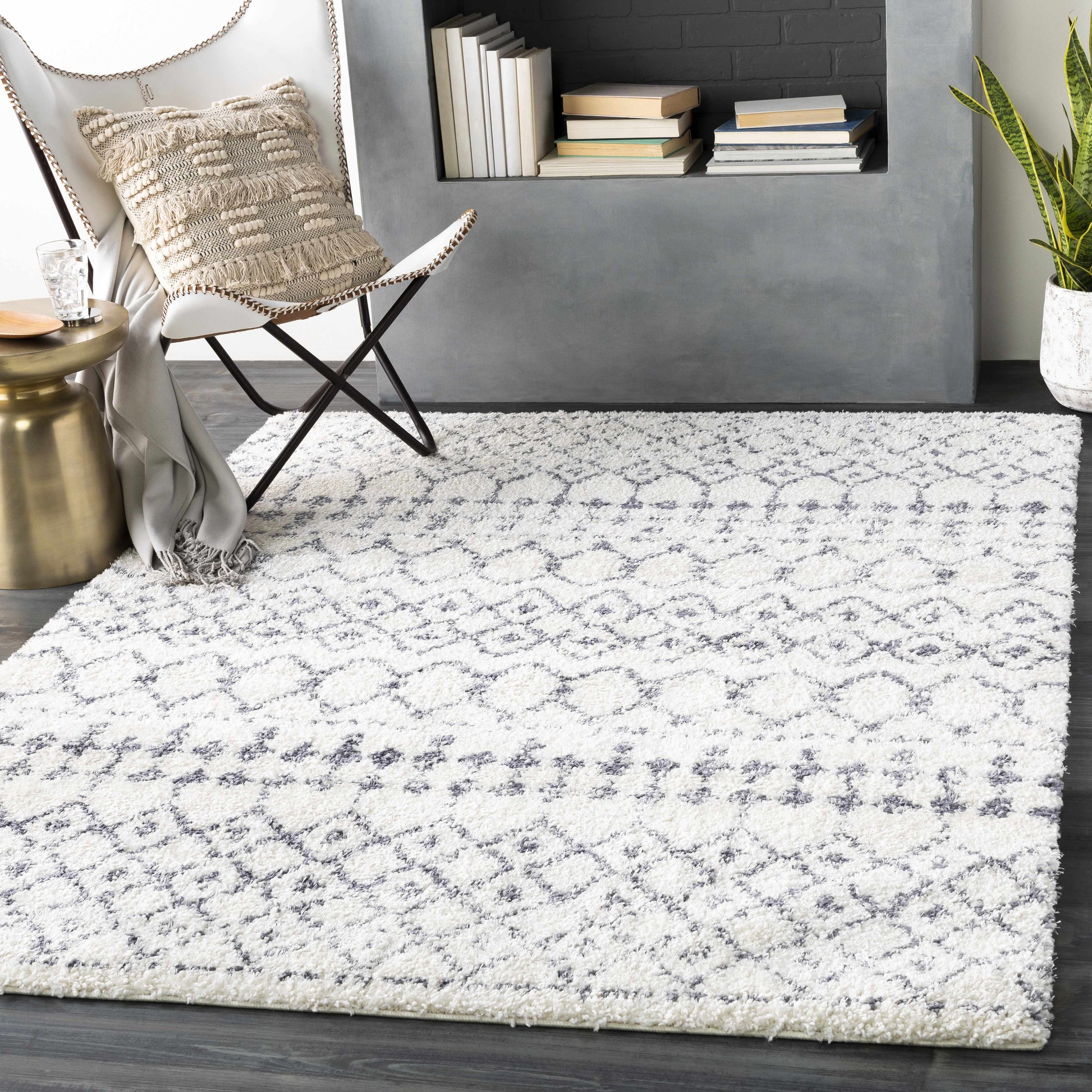 Navassa White/Gray Trellis Plush Rug - Boutique Rugs