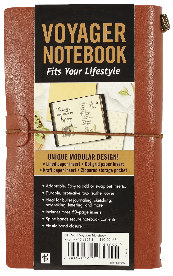 Voyager Journal Notebook, nutmeg brown from back