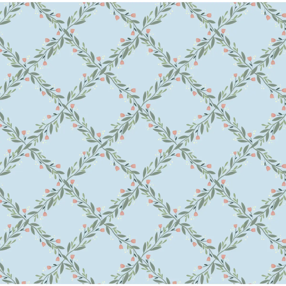 Nyla Wallpaper - Garden Trellis - by Jackie Jean Design - Sample 1 foot by 1 foot / Blue / Small Scale - Loomwell Home