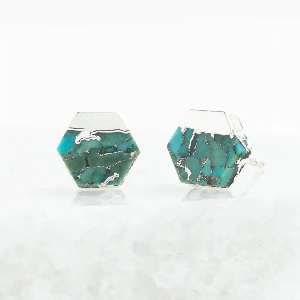 Oasis Hexagon Stud Earrings in Silver - Starfish Project