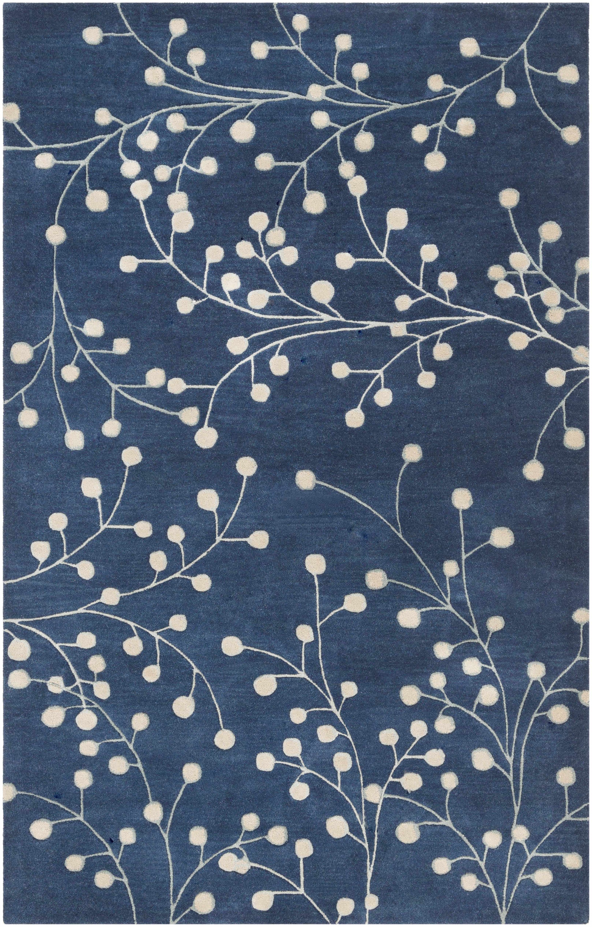 Navy Blue Botanical Wool Area Rug - * 5’ x 8’ Rectangle - Boutique Rugs