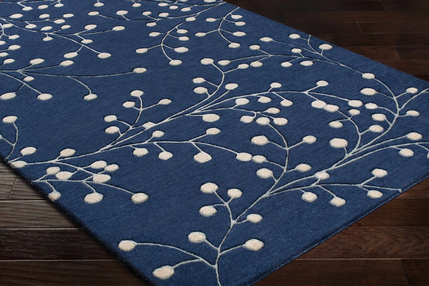 Navy Blue Botanical Wool Area Rug - Boutique Rugs