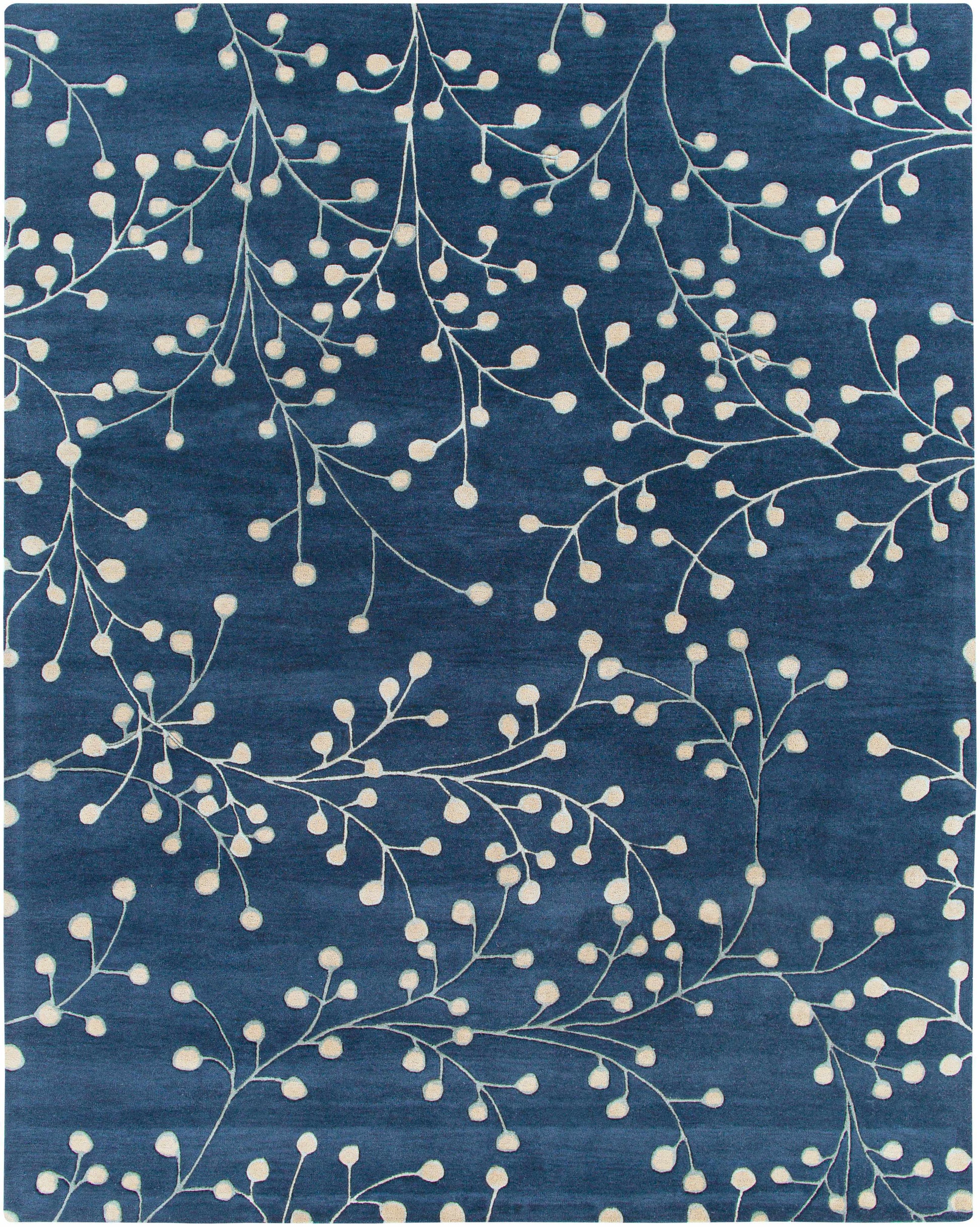 Navy Blue Botanical Wool Area Rug - 7’6’’ x 9’6’’ Rectangle - Boutique Rugs